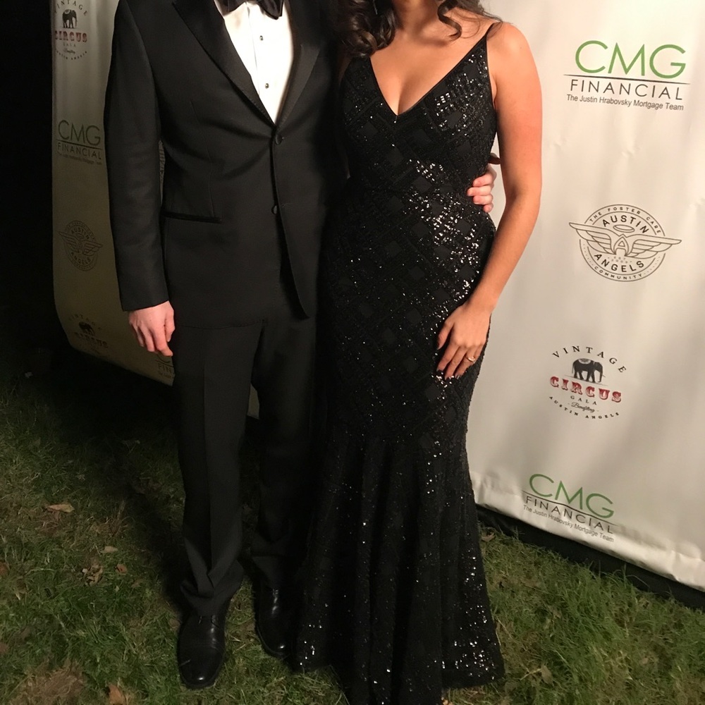 Eliza J Full Length Black Beaded Dress